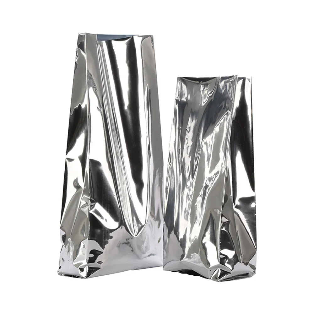 Torebki aluminiowe ze składanymi bokami, 100 sztuk, srebrne, plastikowe, z bocznymi kieszeniami, opakowania na żywność, torebki do pakowania mleka w proszku, herbaty, kawy i ziaren. — zdjęcie 2