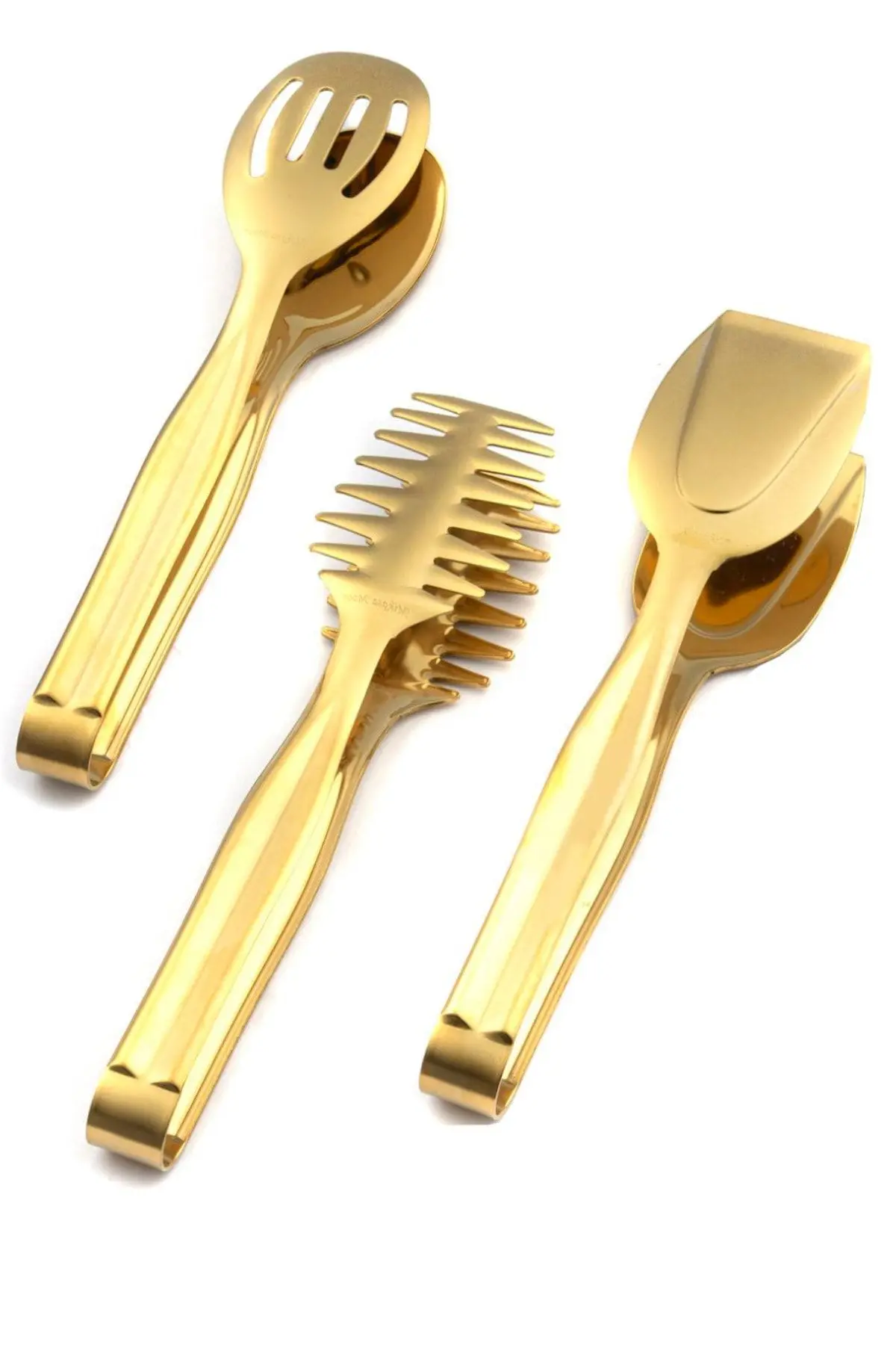 Stainless Steel Gold 3 Piece Serving Cake Pasta Cake Tongs Set Serving Presentation Pasta Cake Salad Cake Tongs Fast shipping