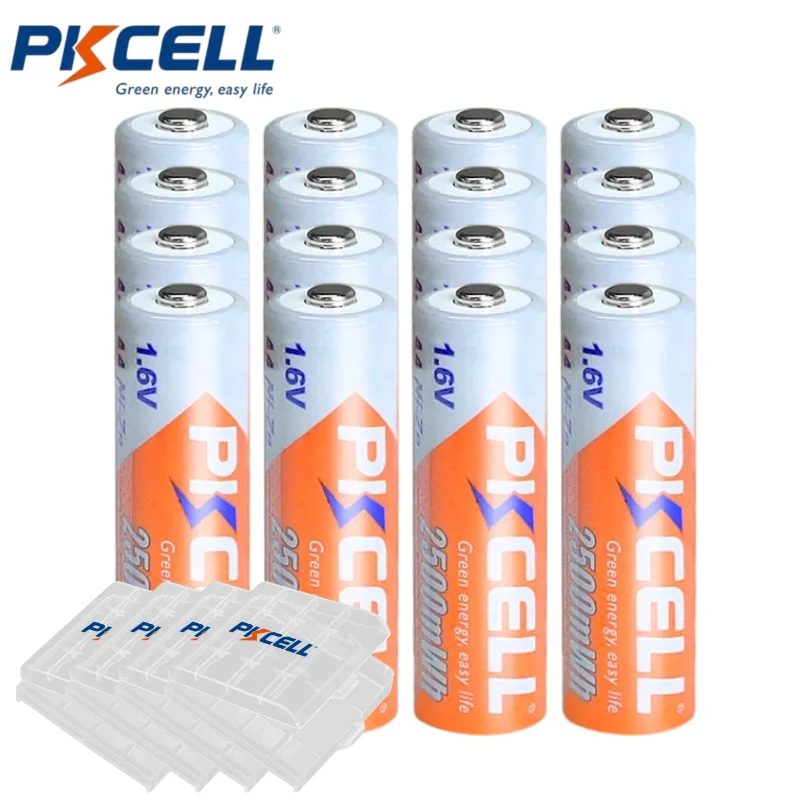 PKCELL 16PCS AA Size NiZn Battery Rechargeable 2500mWh 1.6V Ni-Zn Rechargeable Battery For Camera Flashlight