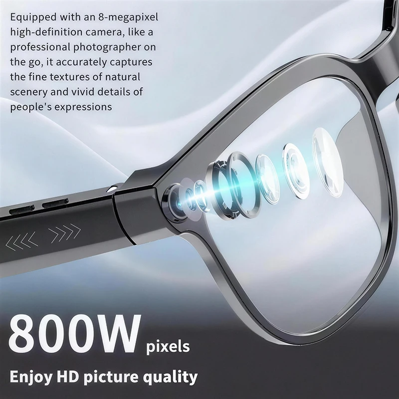 새로운 8K HD AI 스마트 안경 남성용 8MP 렌즈 사진 영상 채팅 GPT 음성 비서 실시간 번역 선글라스 32GB 저장용량 여성용