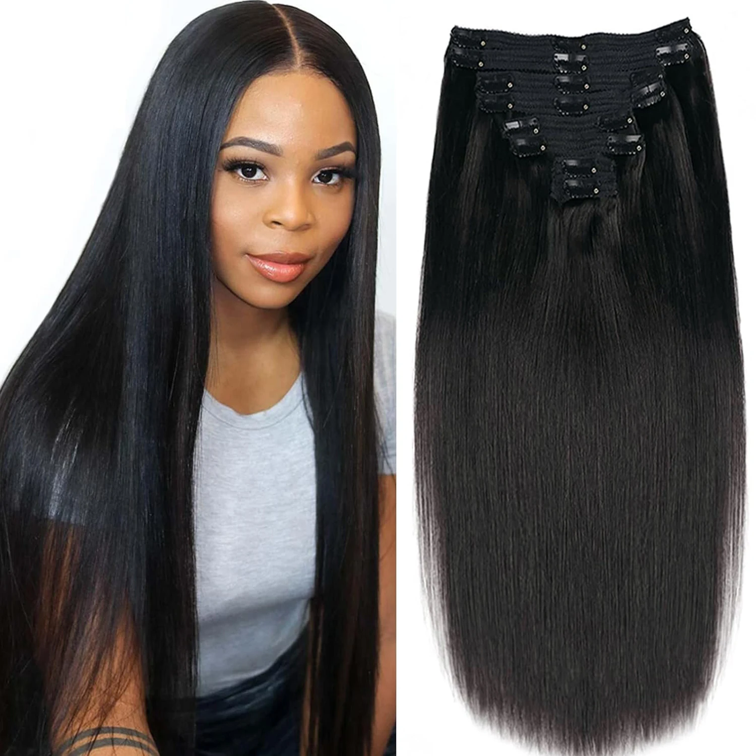 Straight Clip In Extensions Human Hair Brazilian Clip In Natural Black Color Clip Ins Remy Hair For Women Clip in Extension 120G