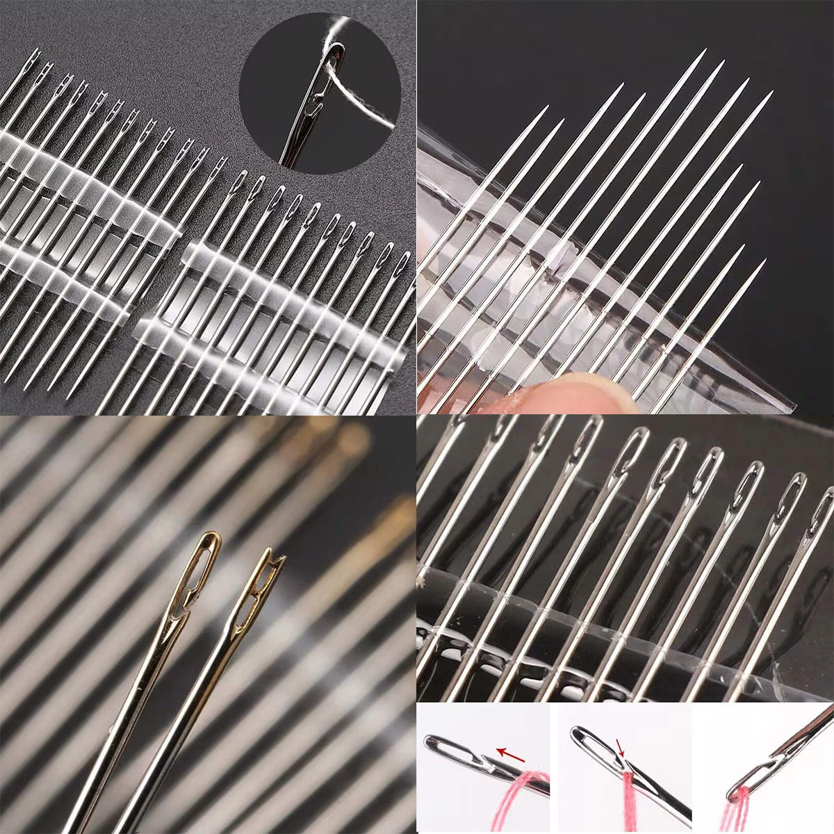 12Pcs Side Hole Blind Needle Sewing Needles Stainless Steel Elderly Self Threading Needle For 3 Sizes DIY Hand Apparel Sewing