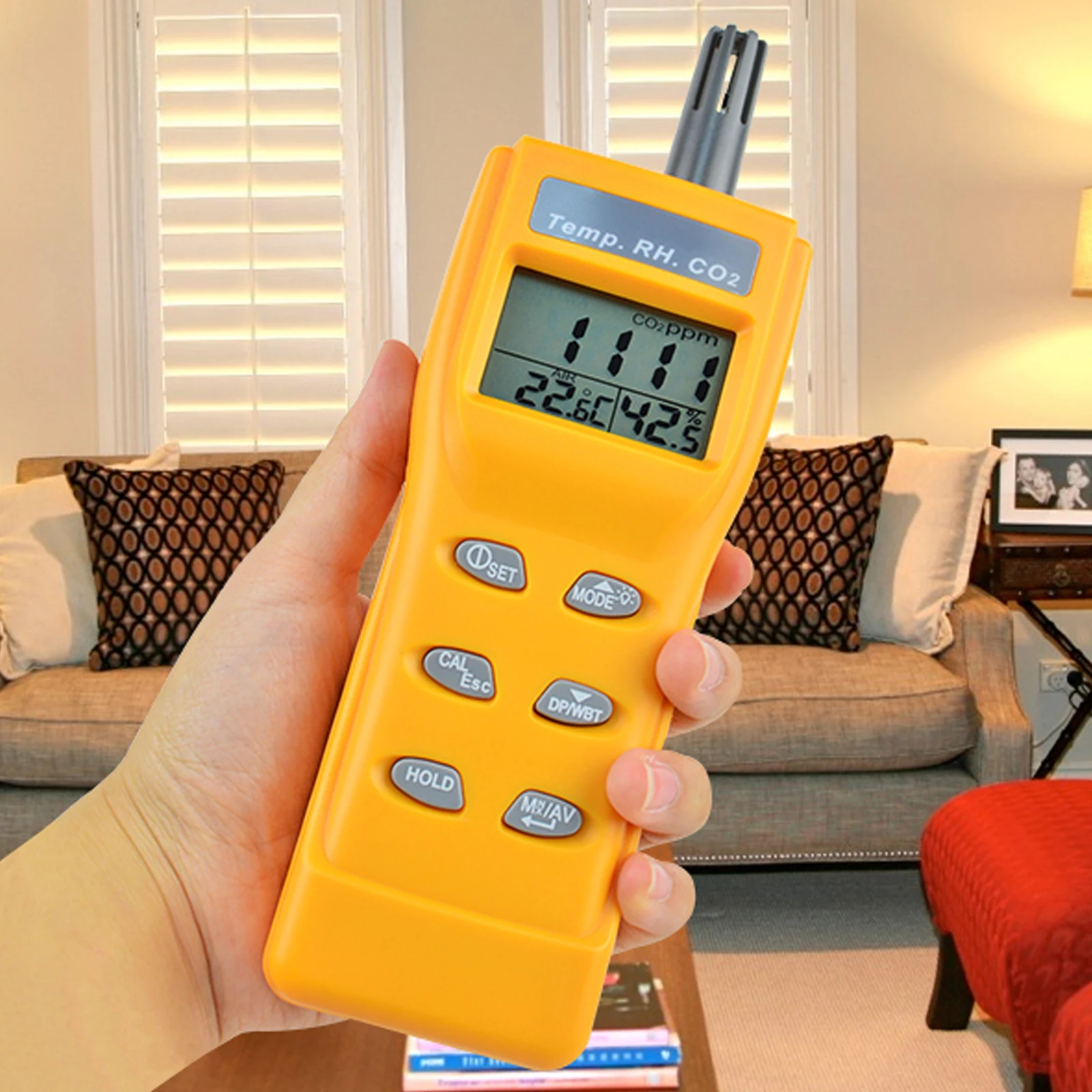 Handheld Portable CO2 Carbon Dioxide Monitor Logger 0–9999 ppm with NDIR Sensor, RH DP WB Meter,Backlight for Office Home Schoo
