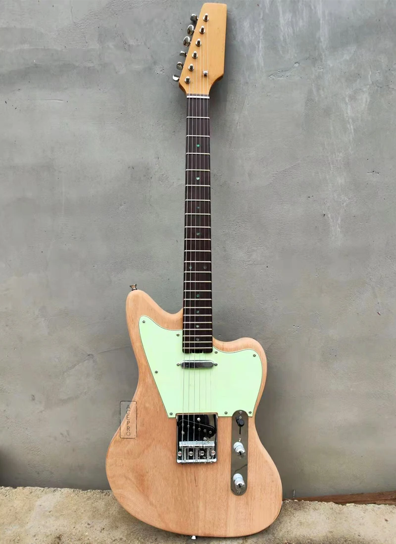 DIY Unfinished Electric Guitar Kits, Mint Green Pickguard, Abalone Inlay, Maple or Rosewood Fretboard with Guitar Parts No Paint