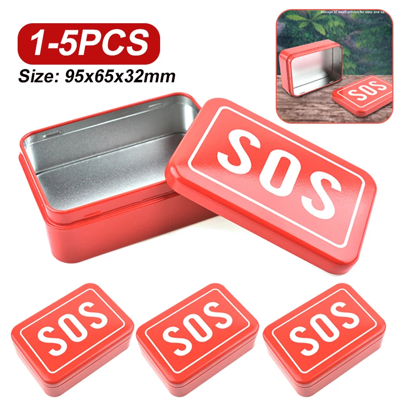 1-5pcs SOS Tin Medicine Pill Storage Case Lid Container For Outdoor Survival Gear Kits Set First Aid Pill Box Camping Equipment