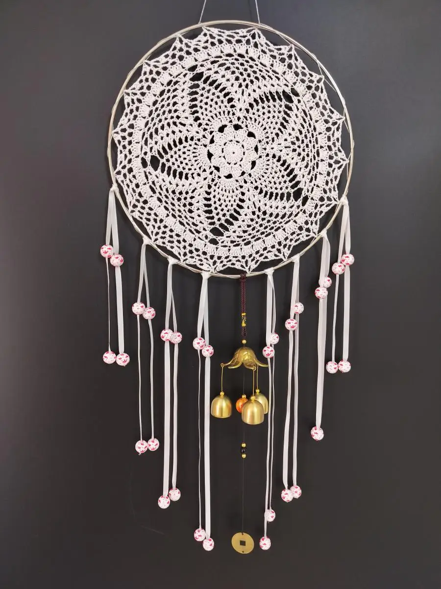 

Large Wood Bead Dreamcatchers Handmade White Dream Catcher Hanging Wind Chime Vintage Windchimes Present Gifts For Friends Kids