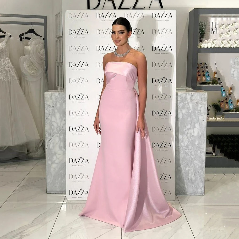 

Msikoods Pink Evening Dresses Strapless Elegant Formal Gown Floor Length Prom Dress Evening Gown Gala Party Dresses Customized