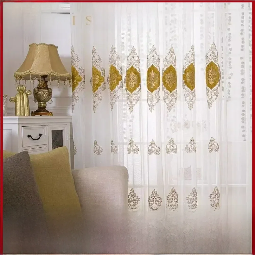Europäische bestickte tüllblaue Vorhänge für Wohnzimmer Schlafzimmer Luxus schiere Fensters cheibe