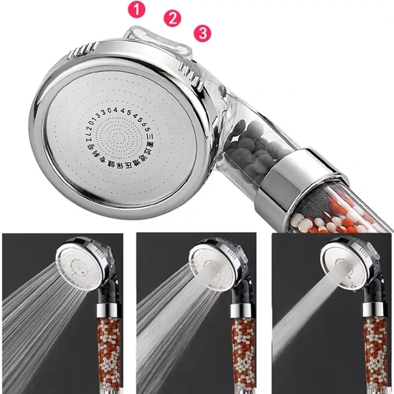 3 Functions High Pressure SPA Shower Head Water Saving Handheld Rainfall Bathroom Accessory Anion Filter Shower