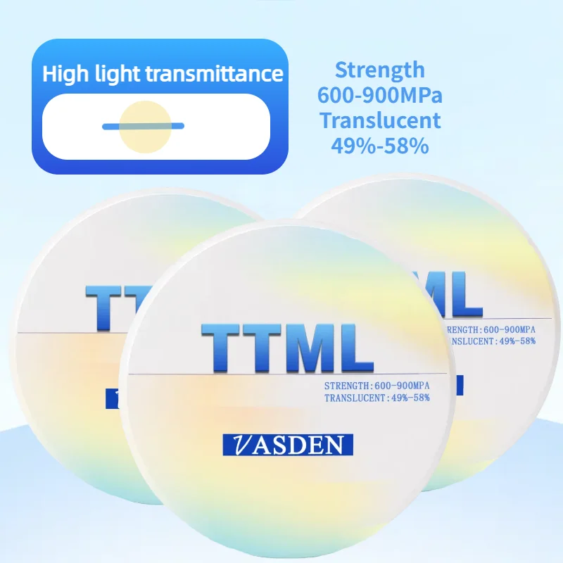 VASDEN 4D TTML Multilayer Zirconia Blocks More Translucent A1 A2 A3 CAD CAM Multi-layered Zirconium Disc Dental Lab Materials