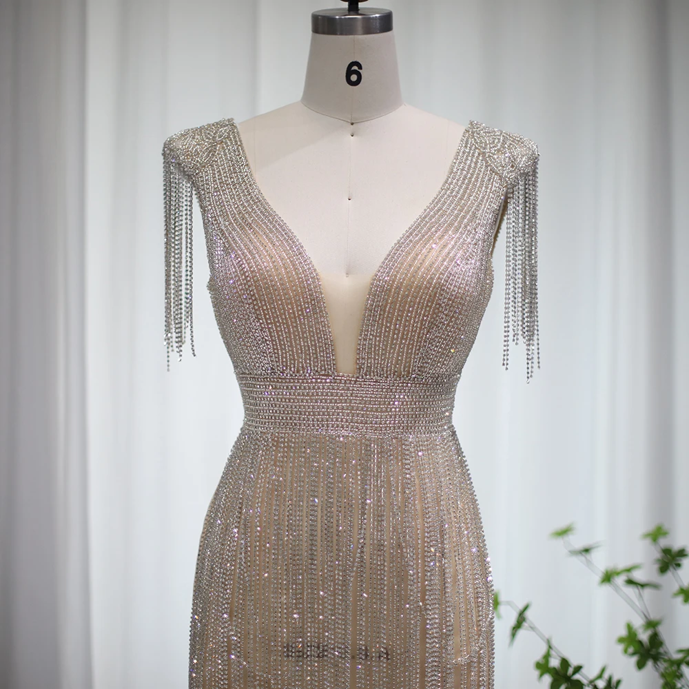 Sharon Said encantador vestido de fiesta de sirena con cuello en V desnudo con borla Mini vestidos de fiesta de noche cortos RM043 personalizado