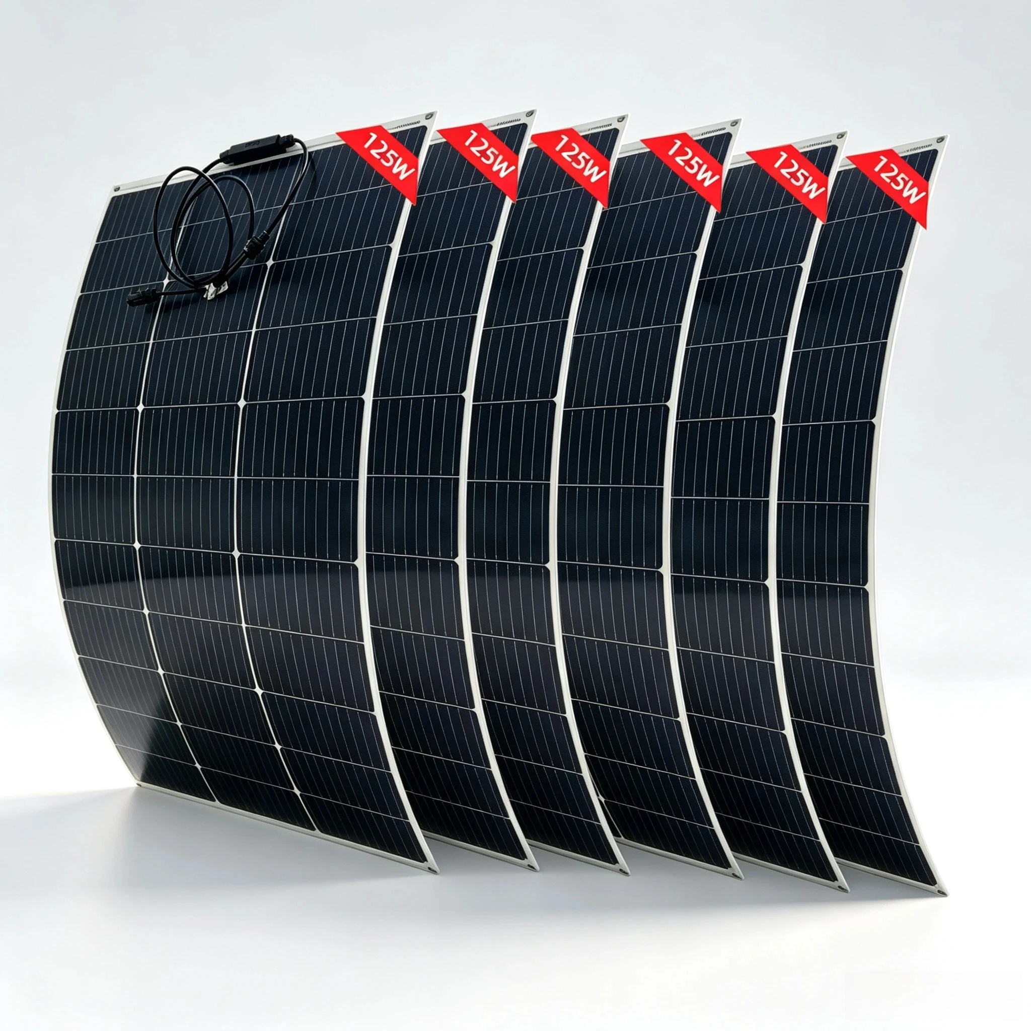 750W (6 Stück 125W) Flexibles Solarpanel mit monokristalliner Solarzelle 18V Tragbare PV-Modelle 125 Watt für Wohnwagen, Wohnmobil, Yacht, Marine, Balkon-Solarsystem