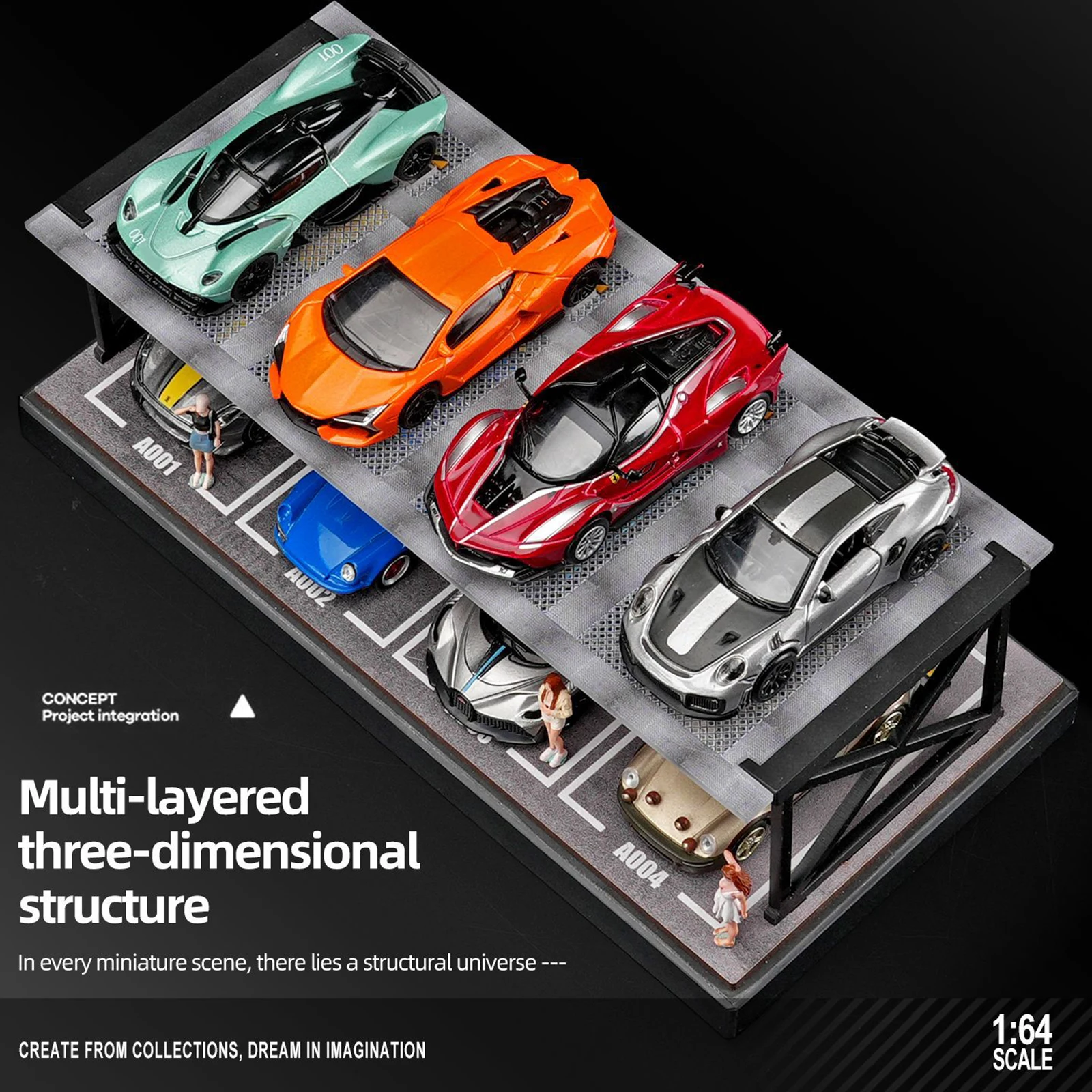 1/64 Model Car Display Case Simulated Parking Lot Diorama Storage Stand Collectible Tabletop Decor Garage Diorama Miniature Scen
