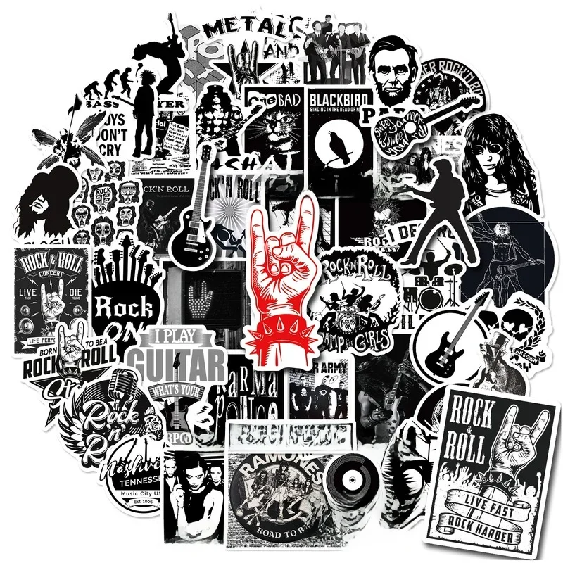AliExpress NONE 10/25/50pcs Metal Rock Music Singer Stickers Graffiti for Guitar DIY Travel Luggage Motorcycle Skateboard Bicycle Car Waterproof