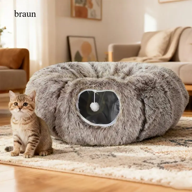 1 Set Rechteckiger Katzentunnel-Bett Grau, Warme Plüsch-Katzenhöhle für Hauskatzen, Weiches Gemütliches Versteck für Kleine Haustiere, Geschenk für Katzenbesitzer und Tierliebhaber