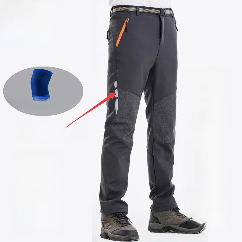 Odblaskowe męskie zimowe spodnie turystyczne męskie ciepłe polarowe spodnie Softshell spodnie kempingowe Outdoor Sports Trekking narciarstwo wodoodporne spodnie — zdjęcie 2