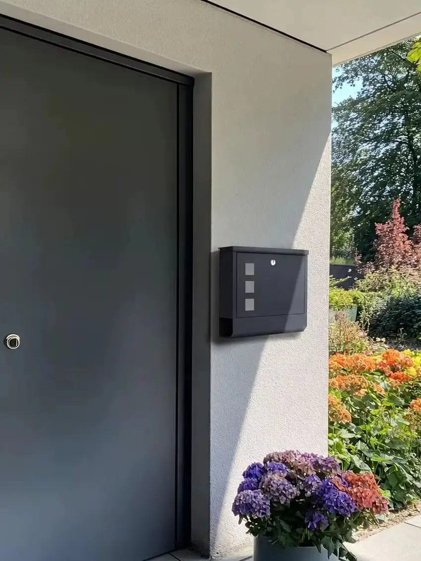 XL Wandbriefkasten Anthrazit mit Zeitungsfach, Metall Briefkasten mit Schloss, Sichtfenster, Wetterfest, für DIN C4, inkl. 2 Schlüssel, Wandmontage