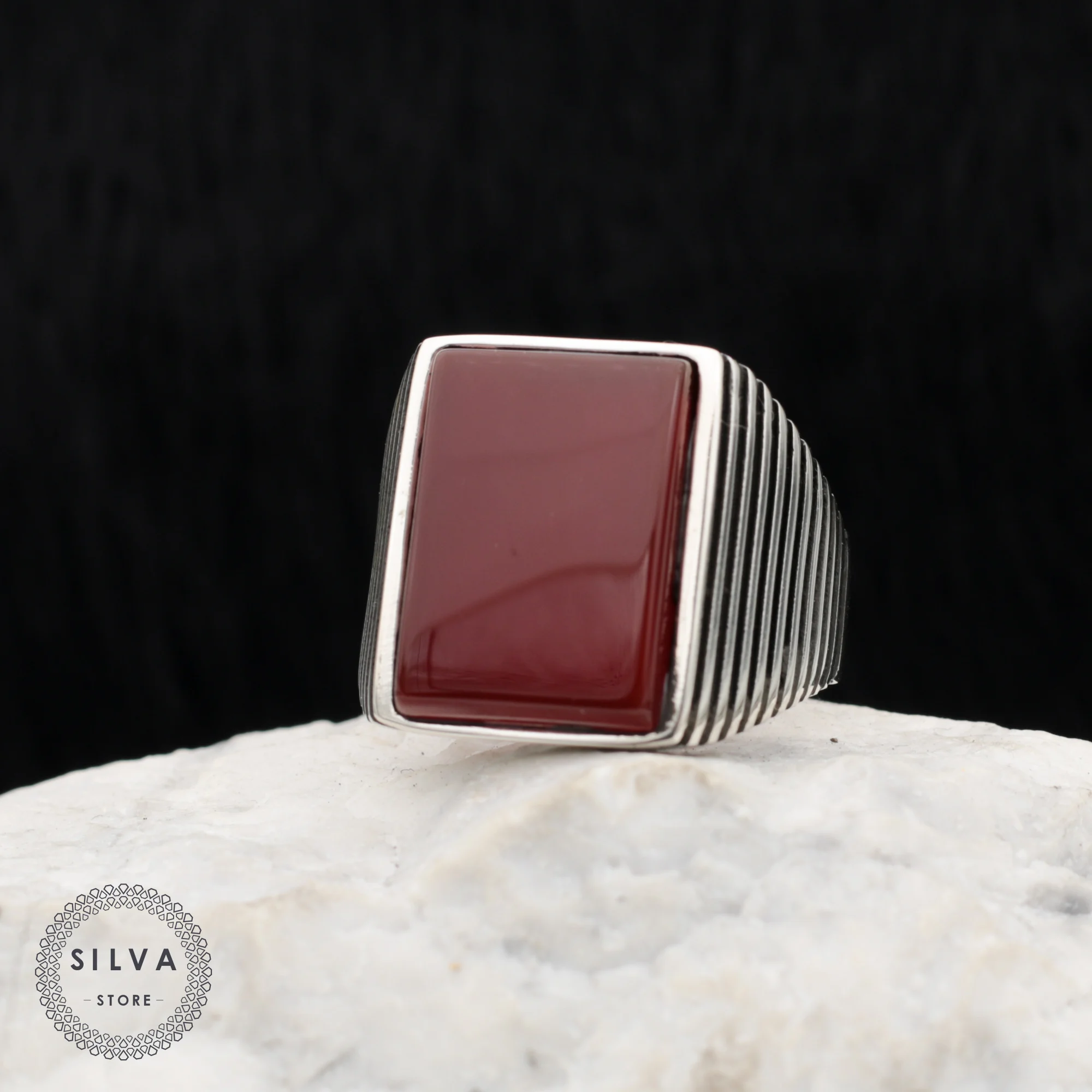 Original 925 Silver Men's Ring With Agate (Aqeeq) Stone Turkish Man Jewellery Male Gift Color Can Be Selected All Sizes