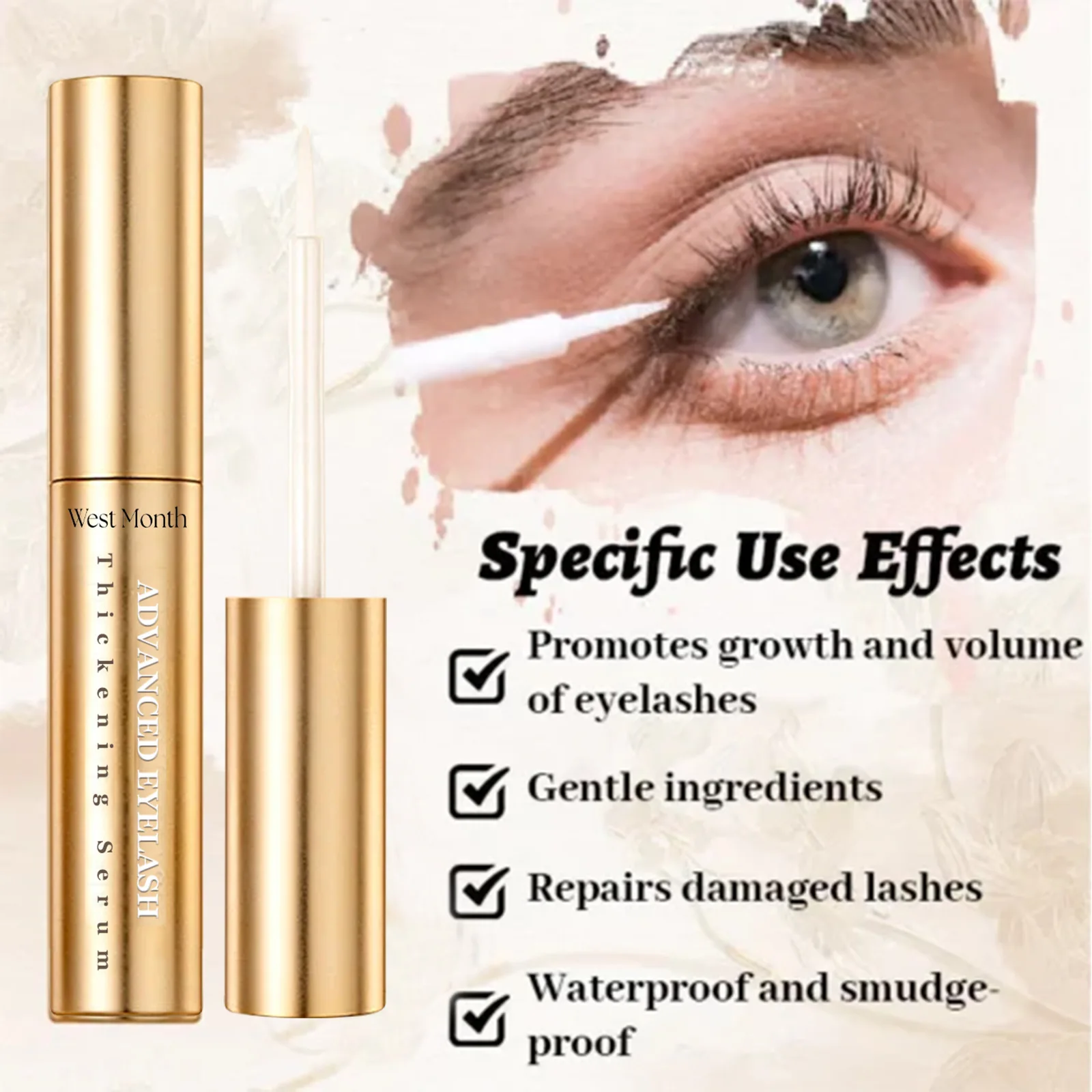 West&Month 3.5g Serum na Porost Rzęs, Wzmacniacz Rzęs, Wydłużający Makijaż, Zagęszczający Brwi, Odżywczy, Naturalne Rzęsy, Serum Podkręcające