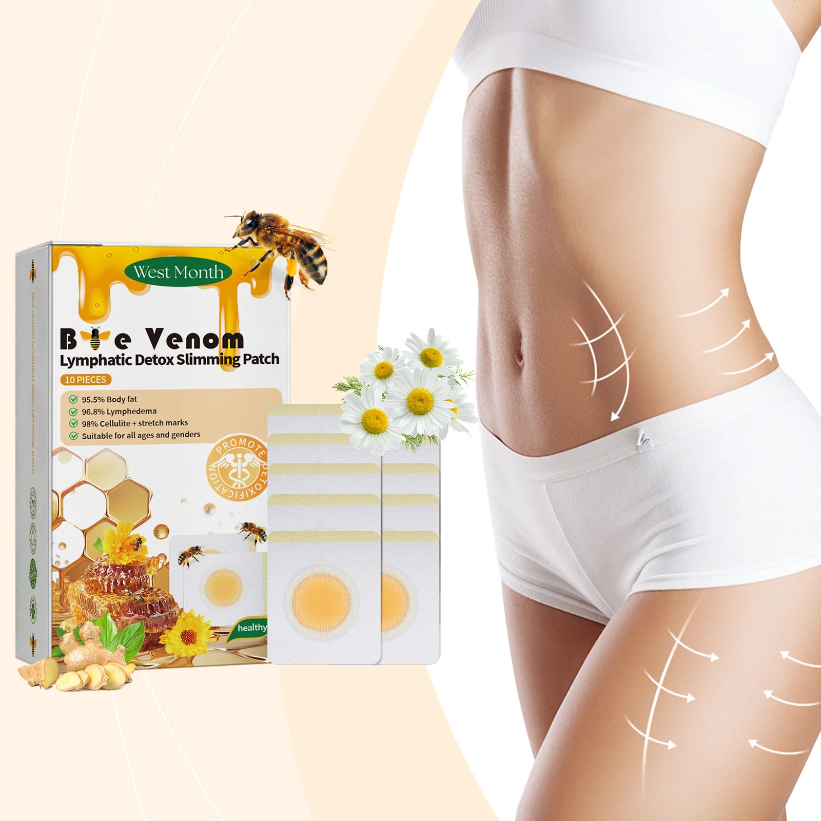

10pcs West Moon Bee Venom Lymphatic Slimming Patch Slim Shape Promote Digestion Beauty Curve Body Pure Plant Extract Navel Patch