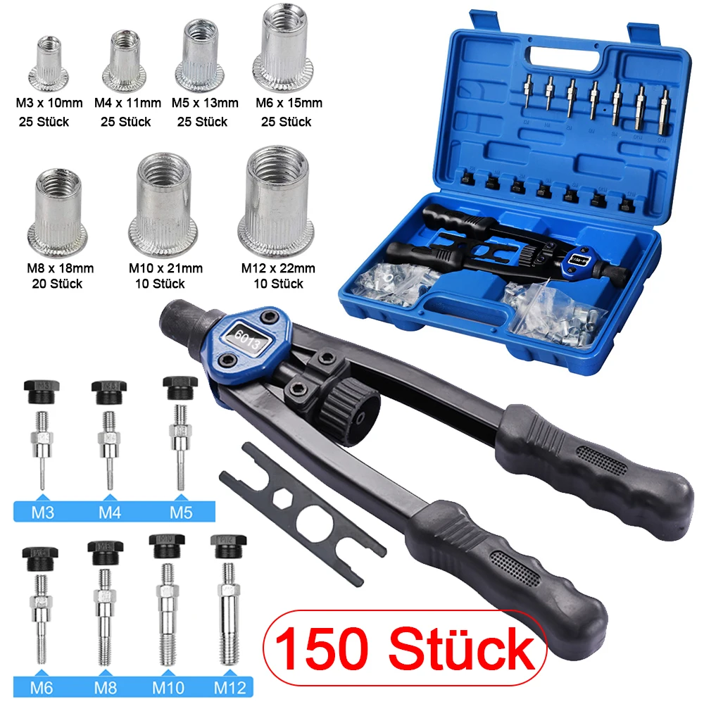 Jeu de pinces à rivets professionnelles de 150 pièces avec écrous à riveter filetés M3 M4 M5 M6 M8 M10 M12