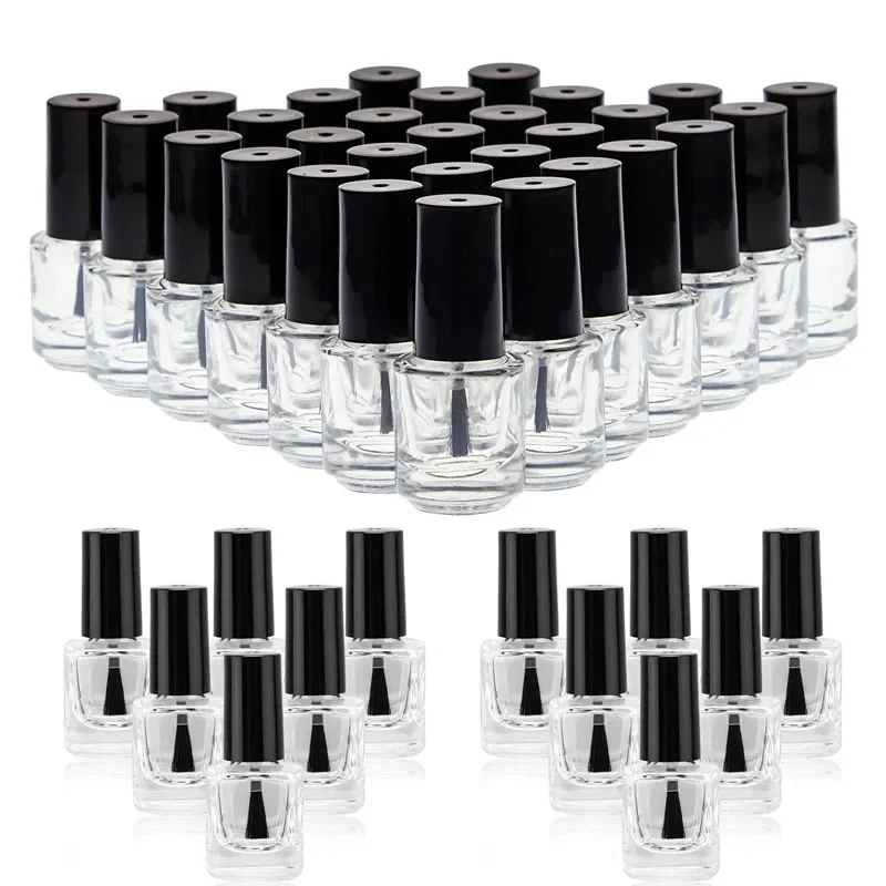 Mini bouteilles de vernis à ongles en verre transparent de 5ml, 10ml et 15ml, avec capuchon de brosse, conteneurs rechargeables pour Nail Art, échantillon liquide