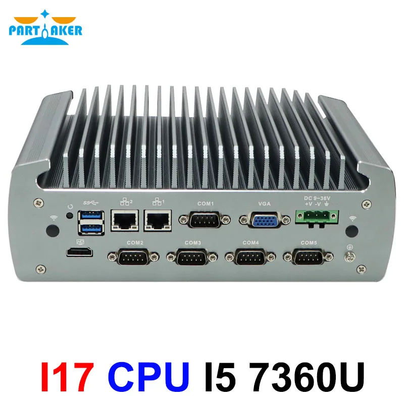 Partaker Fanless Industrial PC Intel Core I5 7360U With Dual Lan VGA HD 6 COM 9~36V Wide Voltage Mini Computer