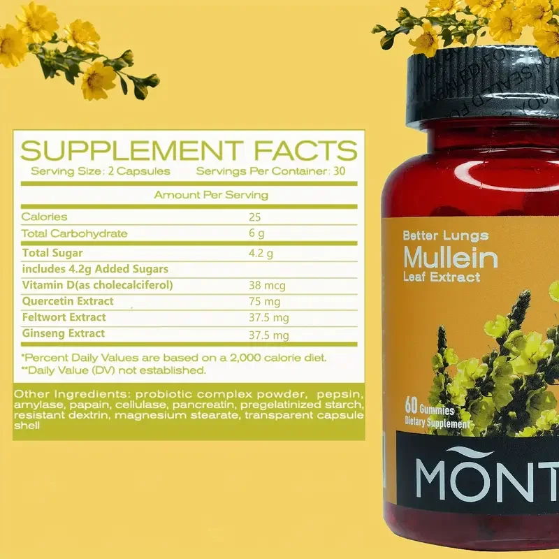 Montue BetterLungs - Daily Respiratory Health Gummies | Mullein Leaf herb Extract (30 Days Supply)