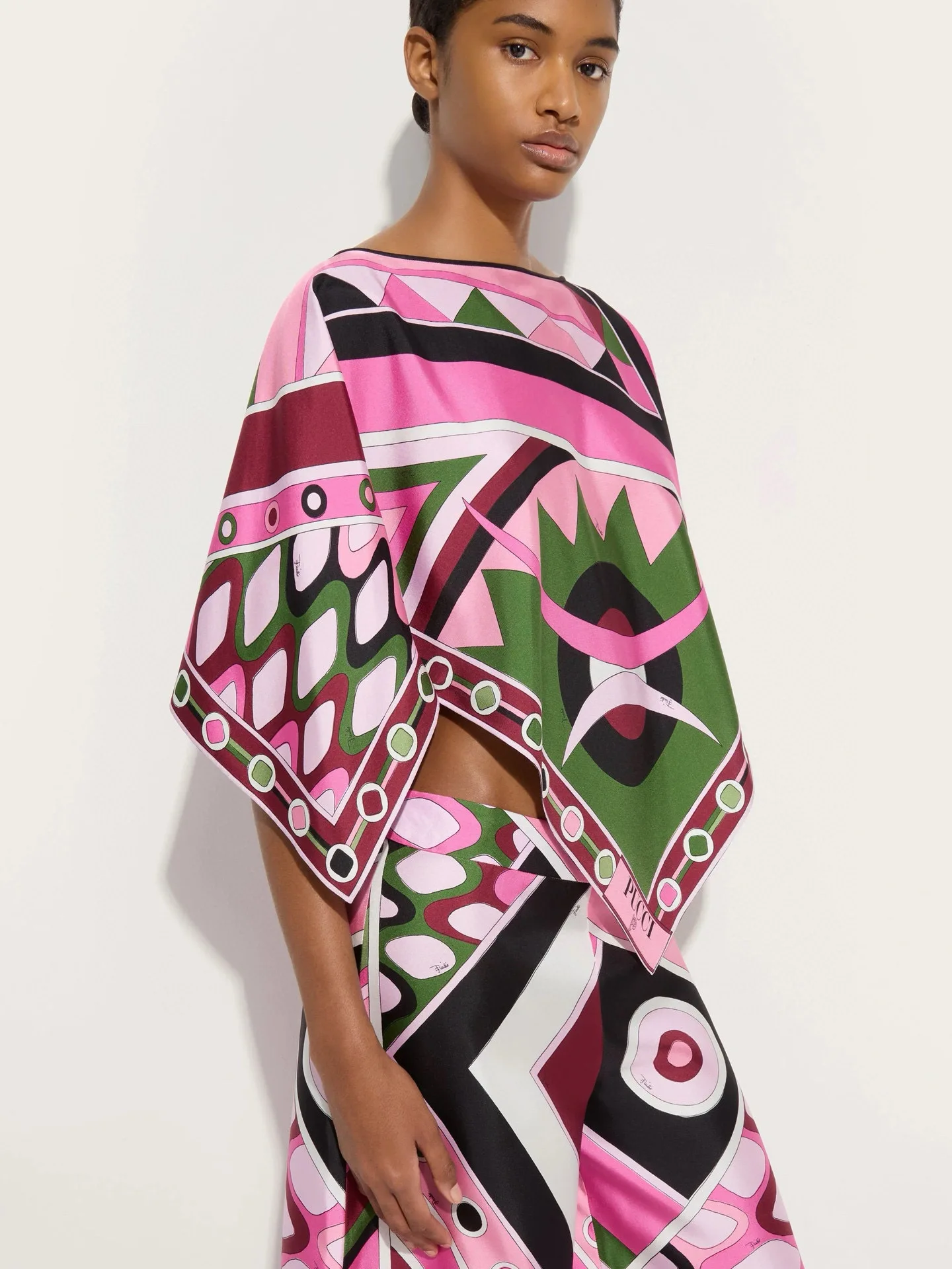 

Puc Real Silk Boho Pink Green Patchwork Print 2 Piece Set Women Asymmetric Hem Top & A-line Mini Skirt Spring Summer Fashion