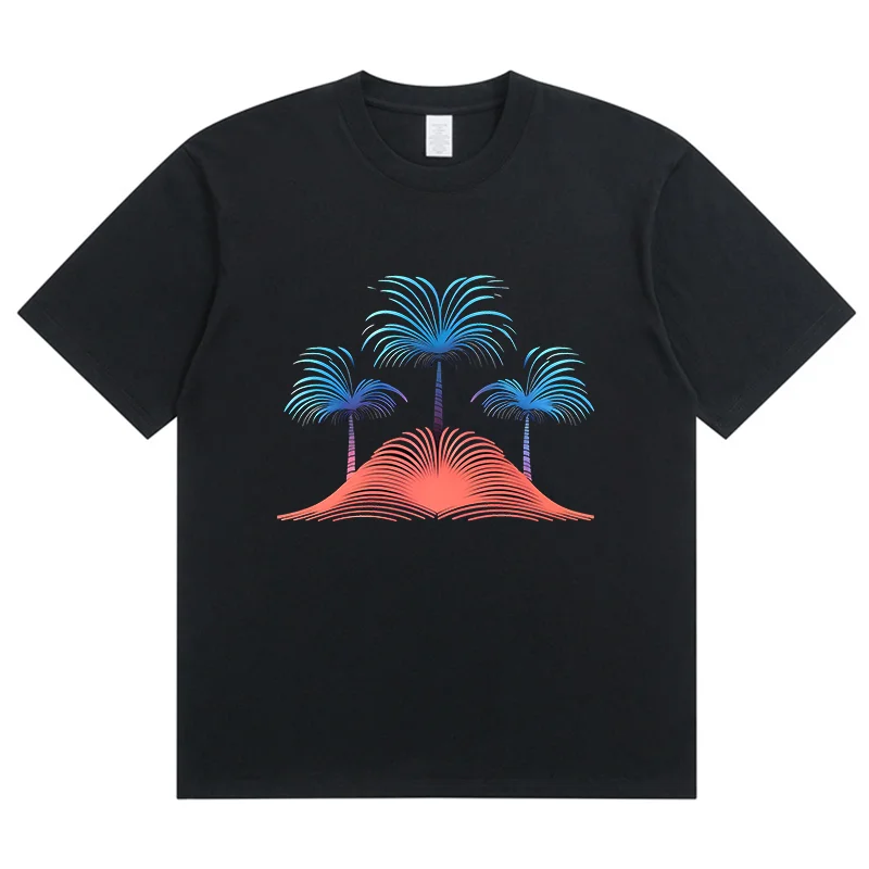 Summer New The Dazzling Lights at Night Dazzle The Coconut Trees Fashion Sports Women's T-Shirt Harajuku Graphic Clothing Women