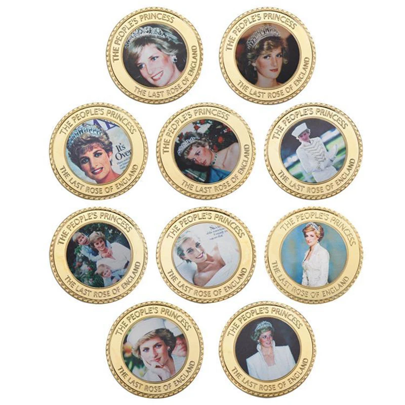 

5 pcs Princess Diana Gold Coin Gilded Crafts Britain' Last Rose The People's Princess Challenge Coin Princess of Wales Gold Coin