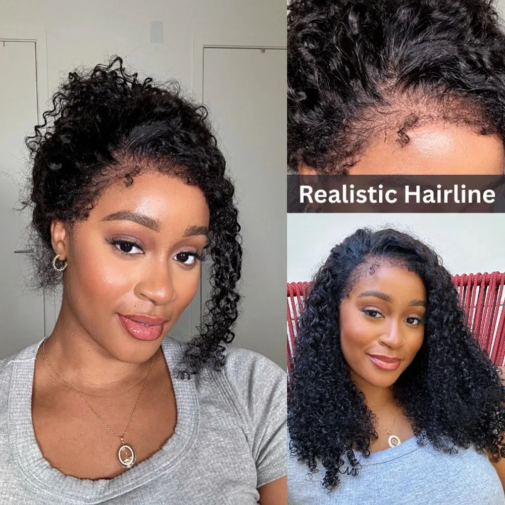 4C Kinky Edges Water Wave Invisible Strap 360 Full Lace Front Glueless Wig Vietnamese Raw Human Hair Deep Wave Lace Frontal Wig