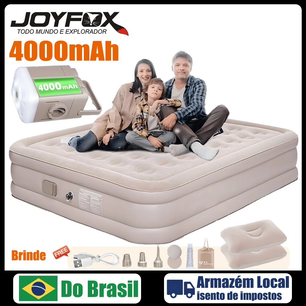Colchón inflable Joyfox Queen con batería de litio integrada, colchón de aire interior de 203x154cm, esteras glamping para 1/2/3 personas