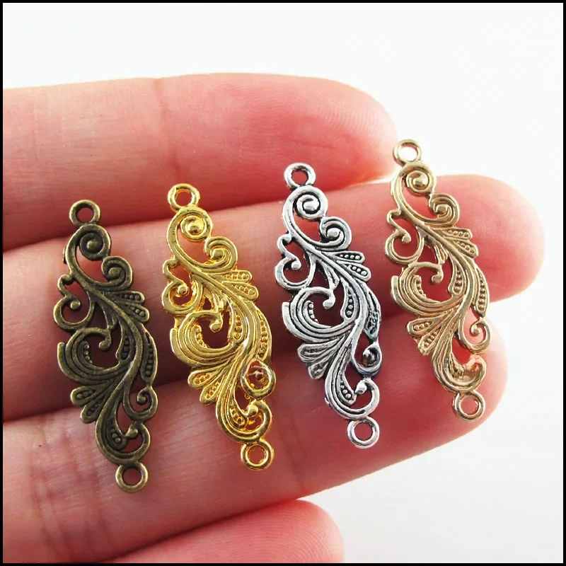 30 szt. Antyczny brąz pozłacany posrebrzany kwiat Charms złącza 9,5x29,5mm — zdjęcie 2