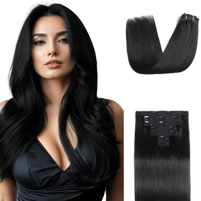 

Прямые заколки для наращивания волос, настоящие человеческие волосы