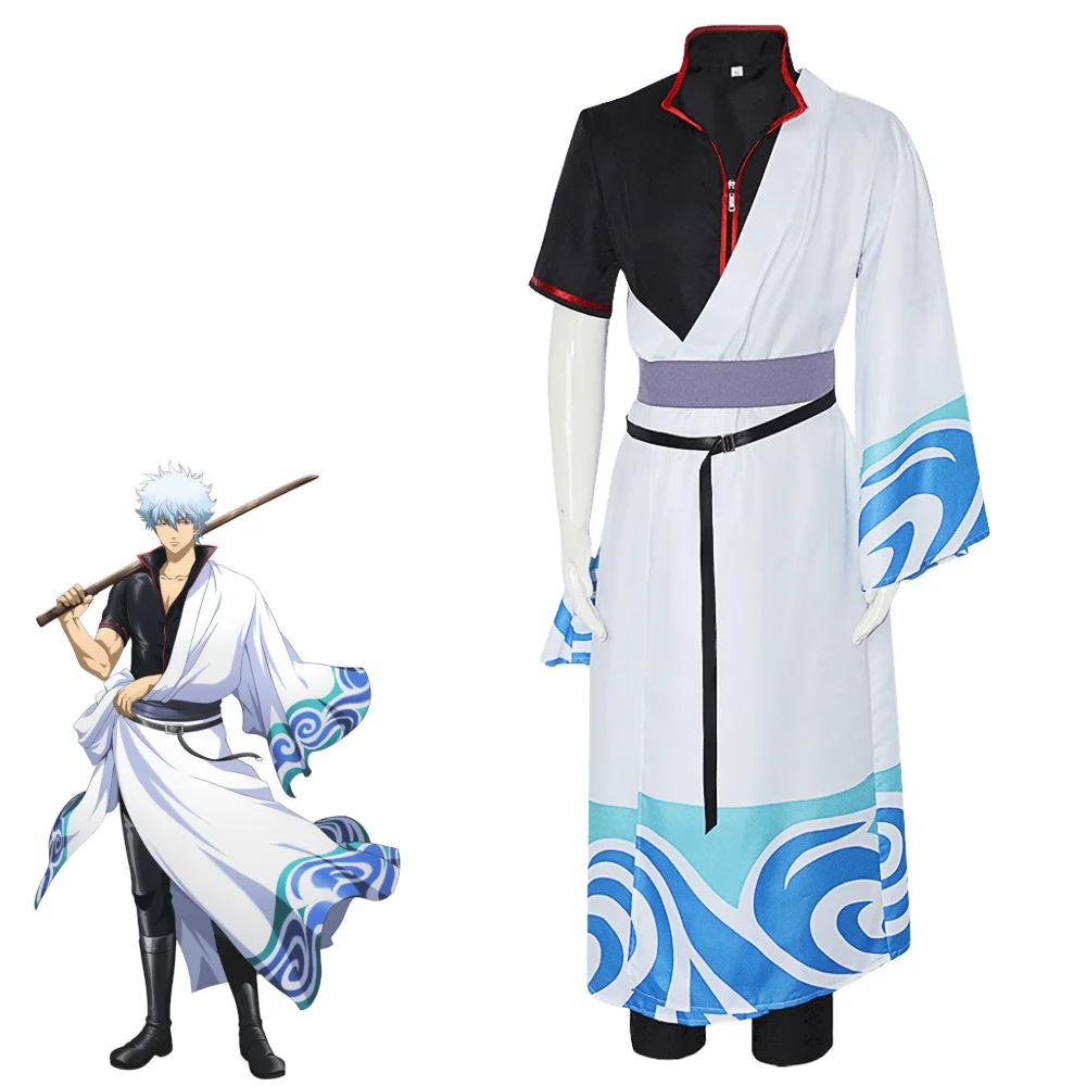 

Gintama Sakata Gintoki Cosplay Costume Kimono Uniform for Men, Gintoki Wigs Set for Halloween Outfit
