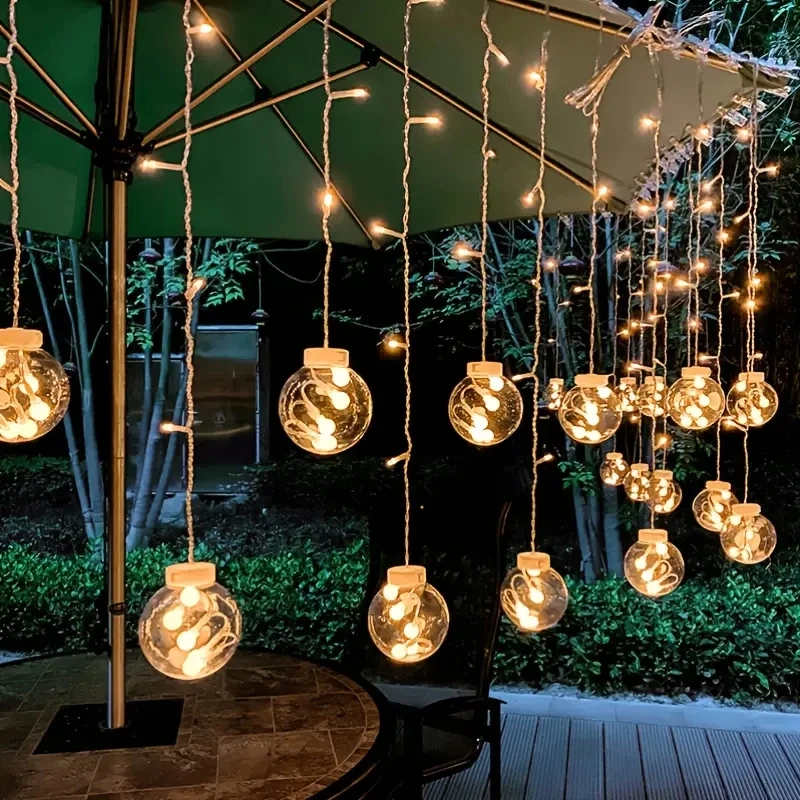 1PC Led Wishing Ball Curtain String Light Battery Outdoor Crystal Round Ball String Lamp Garden Christmas Room Decoration