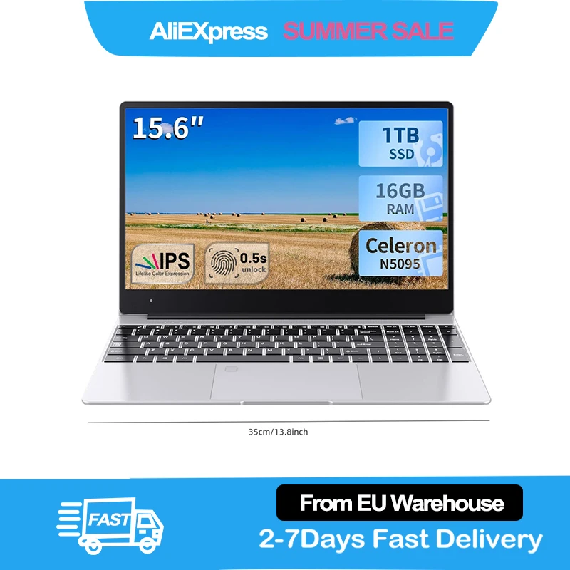 2025 Nowy ultracienki laptop 15,6 cala 16 GB RAM 1 TB SSD Intel N5095 Przenośna lekka podświetlana klawiatura z czytnikiem linii papilarnych Windows 11