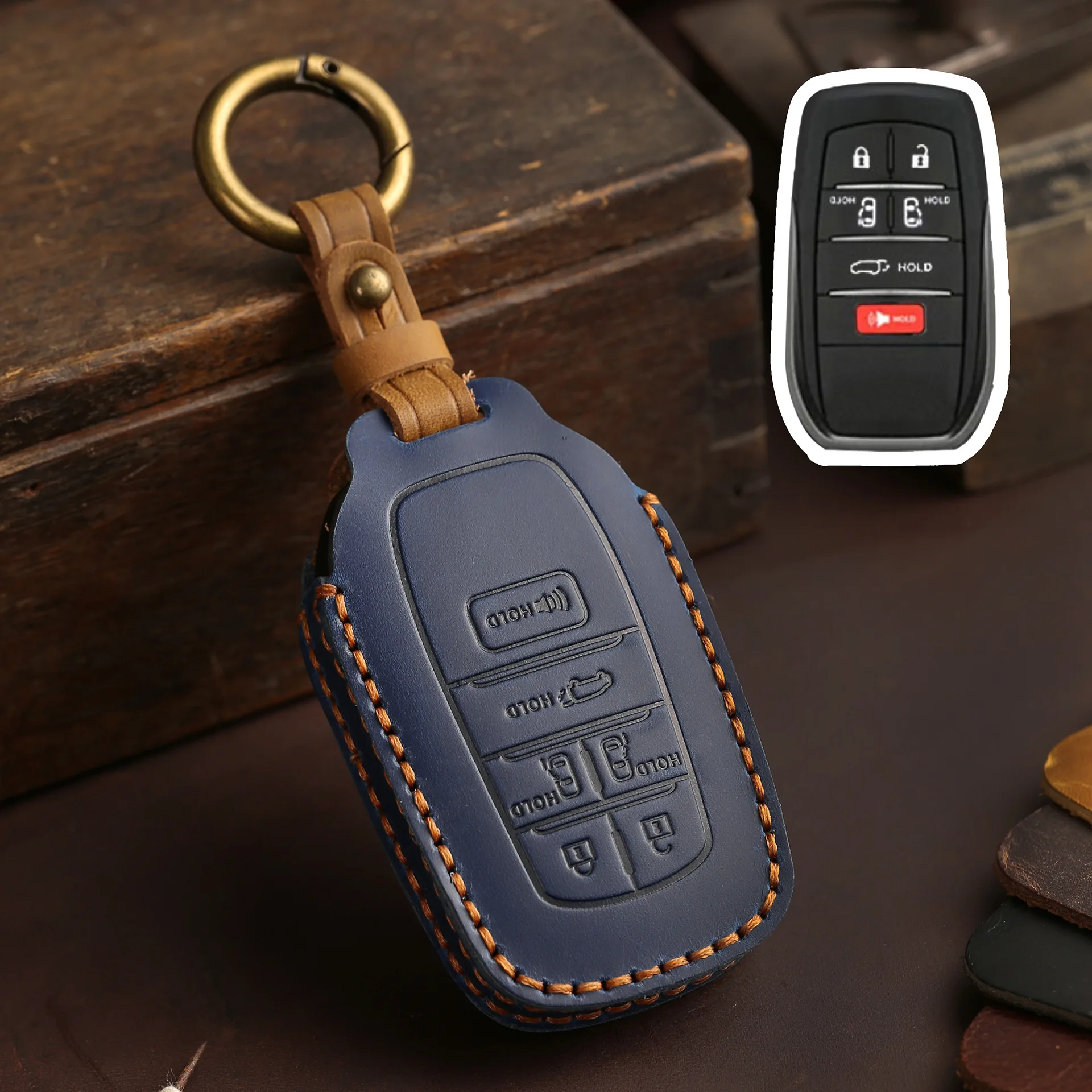 Genuine Leather Car Key Case Cover Fob Shell for 2024 2023 Toyota Sienna Key Case 5 6 Buttons Toyota Sienna Hybrid