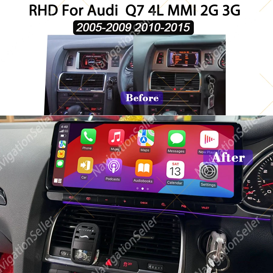 

RHD 12.3 inch Android Car Multimedia Player CarPlay For Audi Q7 4L 2005-2015 MMI 2G 3G GPS Navigation Auto Radio Stereo DSP WIFI
