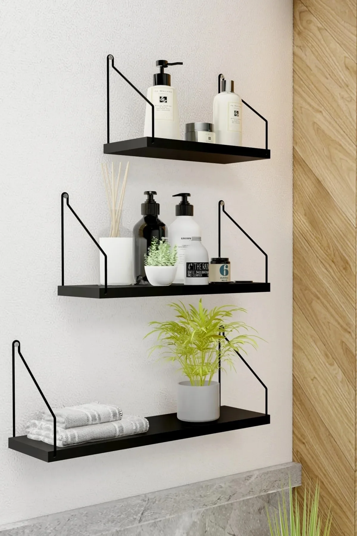 Wall Shelf Set of 3 Bookshelves and Spirit Level home room kitchen cosmetic book home decor organizer wooden design