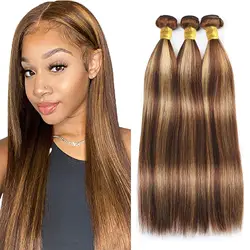 P4/27 Highlight Human Hair Bundles Straight Bundles Human Hair 22 24 26Inch Human Hair Straight Hair Bundle Ombre Brown Bundles