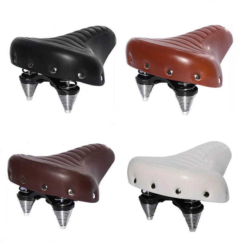 AliExpress NONE Comfortable Road Bike Seat Soft Wide Thicken Bicycle Saddle Vintage White Black Leather Pad with Spring Cycling Parts