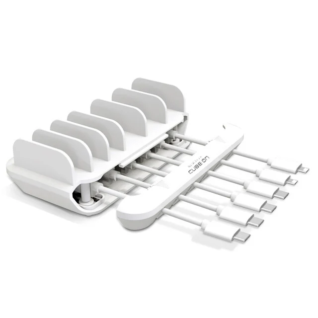 Cube-on 6 Port All Quick Fast Multi Charger + Cable C Type 4p + 8 Pin 2p Set, White