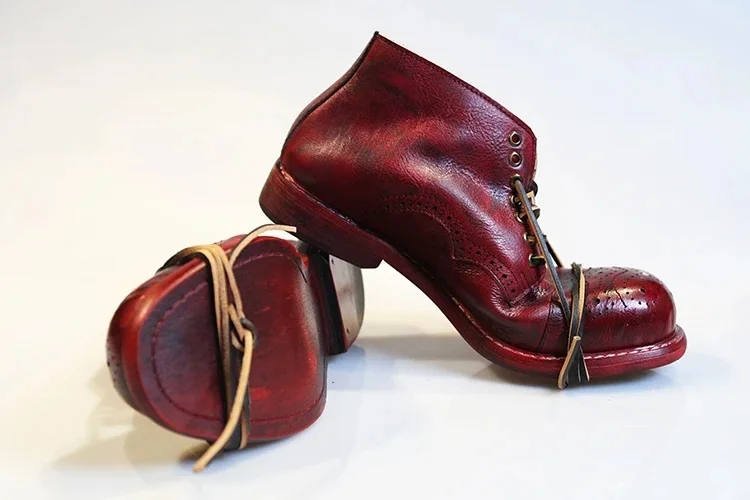Retro Leather High To Help Small Dirty Shoes Squat Leisure Tooling Locomotive Men and Women Short Boots Tide Luxury Trend — zdjęcie 2