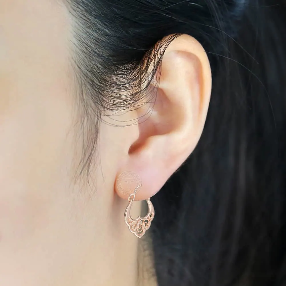 

Women Rose Gold Color Drop Dangling Earrings Flower Pattern Earrings For Women Fashion Jewelry