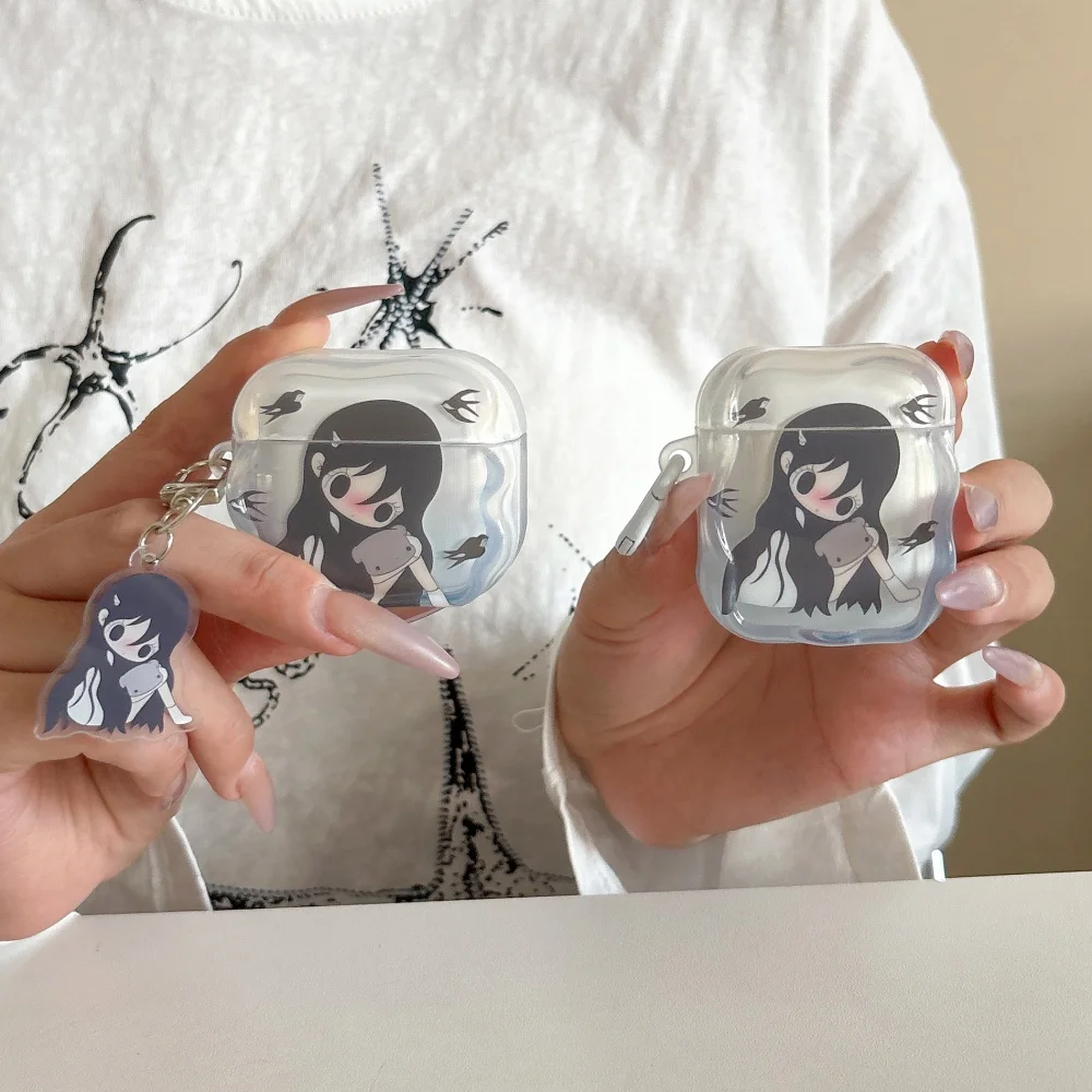 

Kawaii Cartoon Girls Headphone Case with Charm for AirPods 2 3 4 Pro 2 Pro3 Cute Wavy Protective Case INS Fashion Accessories