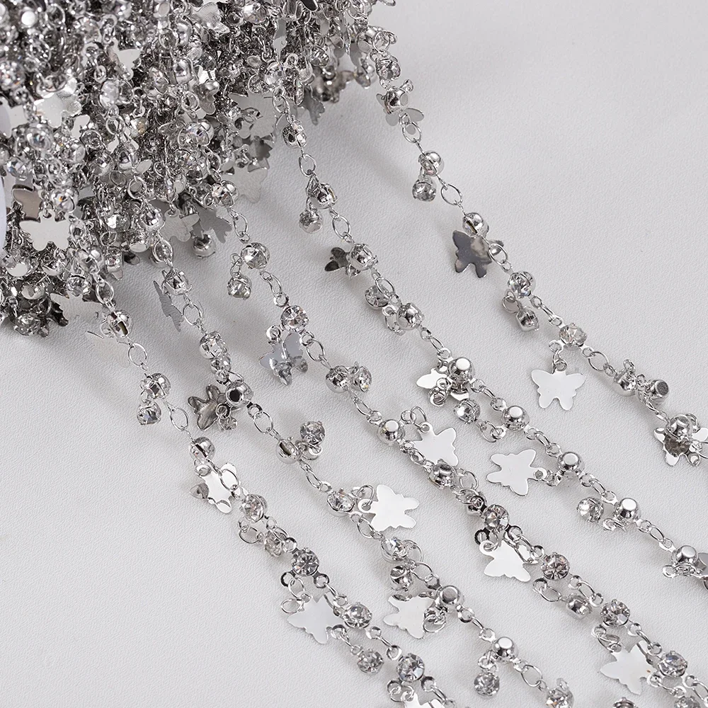 1 metr motyl Rhinestone koraliki Charms miedziane łańcuszki dla majsterkowiczów materiały do ​​wyrobu biżuterii — zdjęcie 2