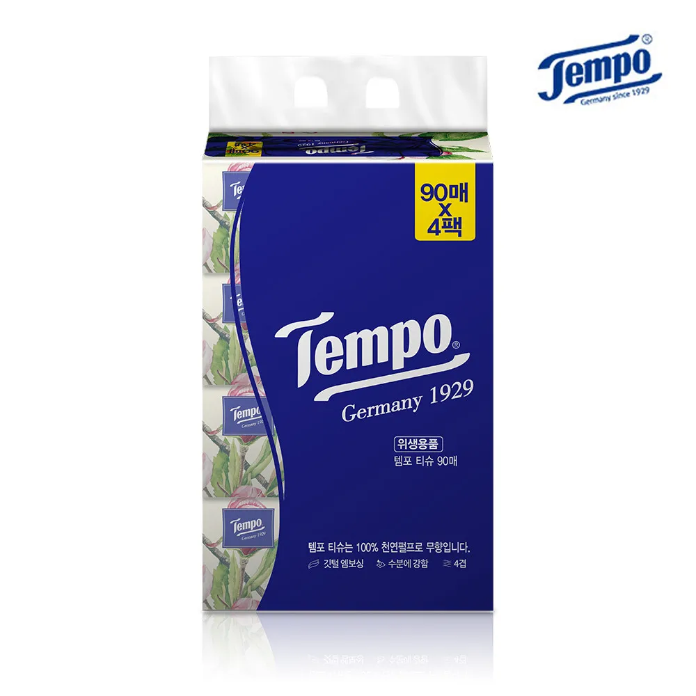 Tempo Soft Pack 90 Sheets 4 Pieces Beauty Tissue Toilet Paper Release Each Tissue 4-Ply Dust-Free Natural Pulp Tissue