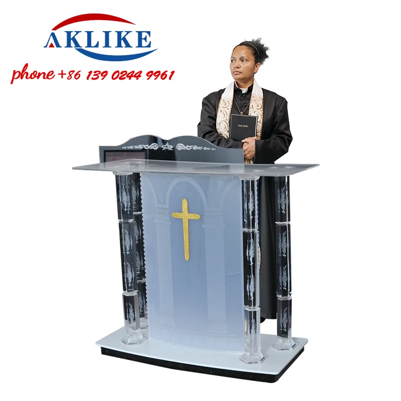 2025 AKLIKE Pulpit Transparent crystal Speech Podium Hotel Desk Reception Table Information Platform Lectern Reception Rostrum